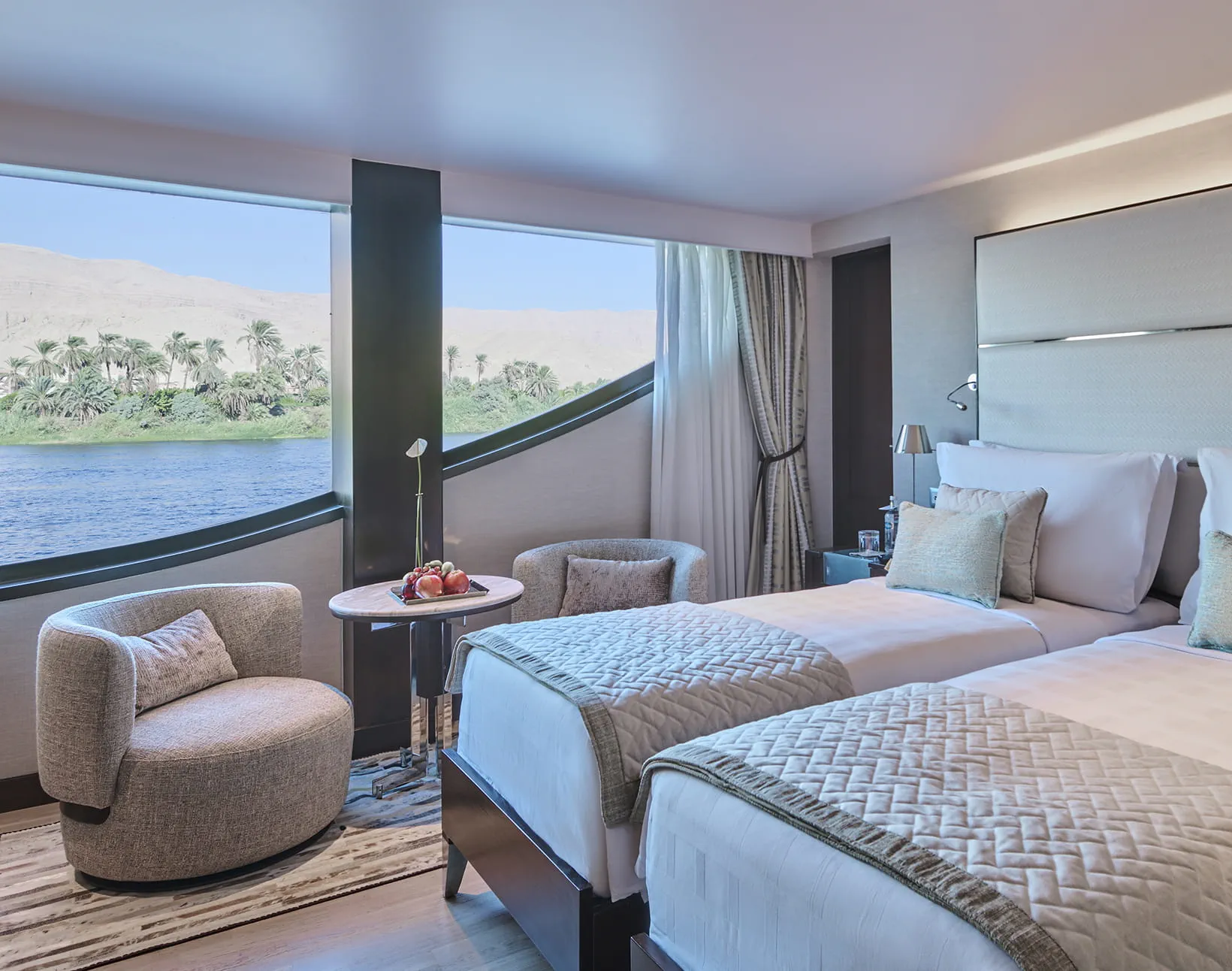 Cabin aboard the The Oberoi Zahra, Luxury Nile Cruiser Nile cruise